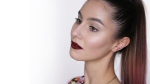 Clean Glossy Skin & Dark Red Lip Makeup Tutorial